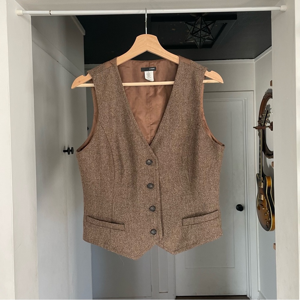 J Crew brown tweed waistcoat vest size 10 medium